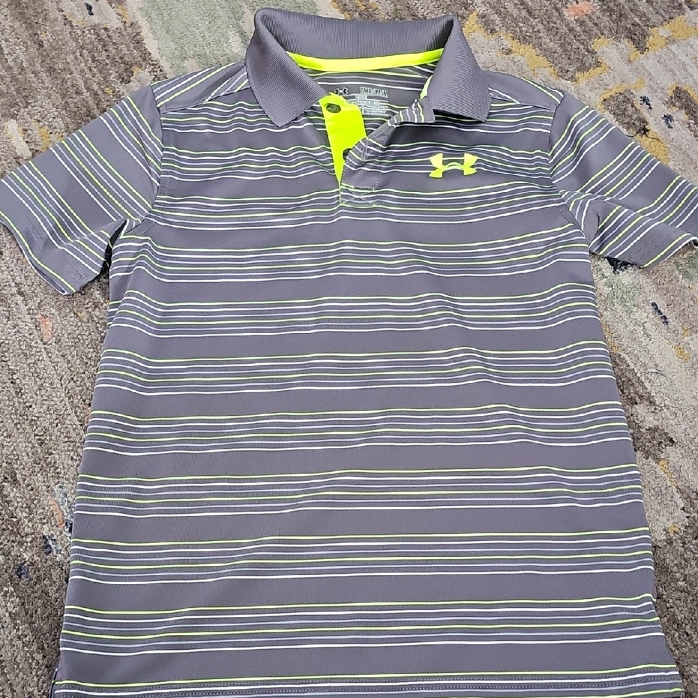 Under Armour Kids Polo with Gray and Neon Accents